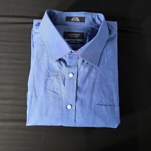 Nordstrom Mens Shop Blue Traditional Fit Non Iron Dress Shirt Sz 19/37